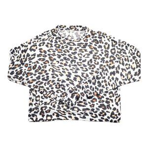 Boxy Crop Sweater Womens S Leopard Animal Print Pullover Lightweight Y2K FORNIA